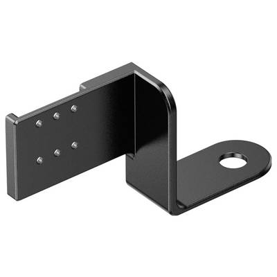 Schwarzes Metall-L-Profil mit mehreren Bohrungen zur Befestigung; wird zur Strukturstabilisierung im Bauwesen oder bei der Möbelmontage verwendet.