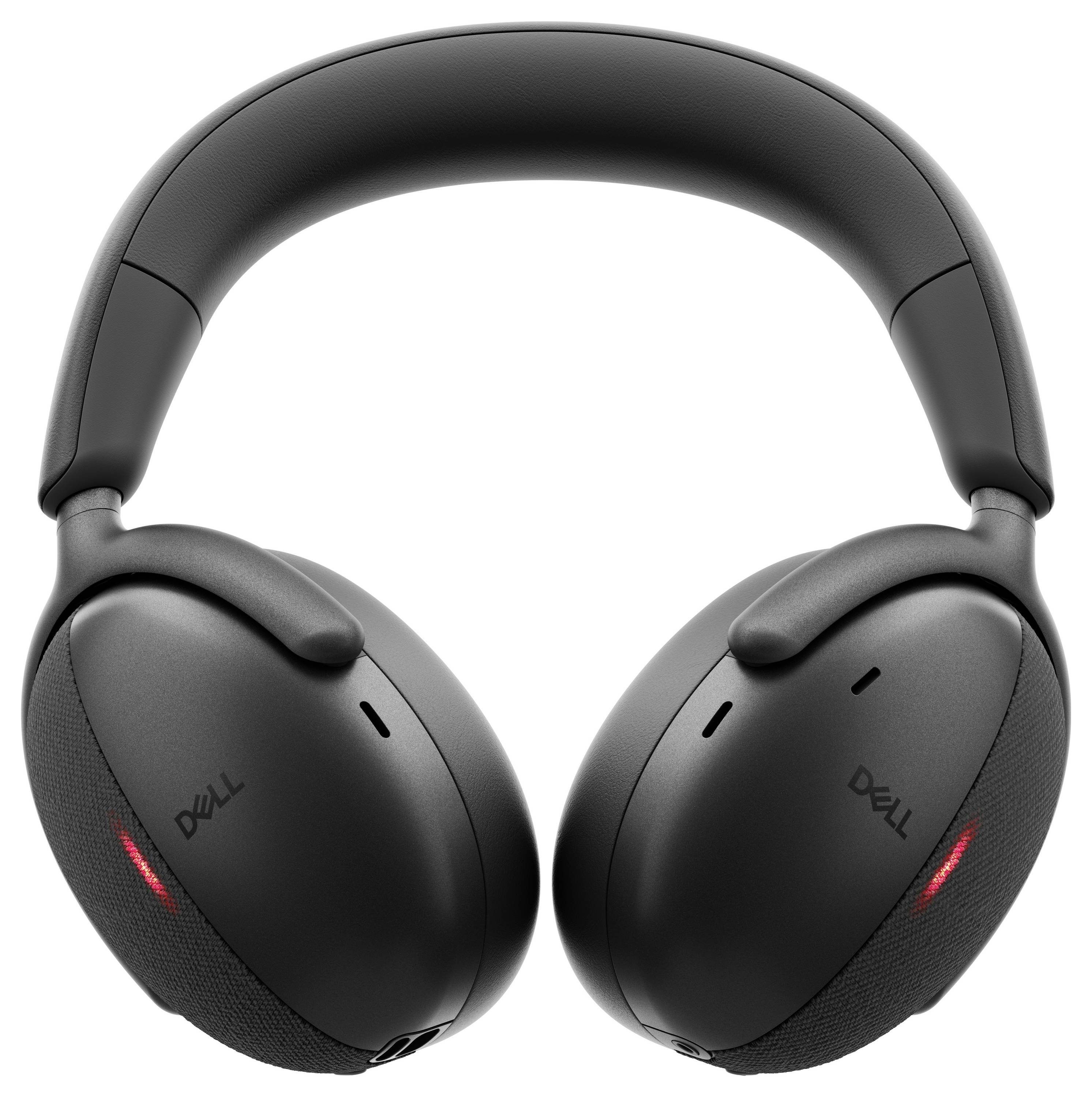 Schwarze Dell Over-Ear Wireless-Kopfhörer mit roter Anzeige-LED auf jeder Ohrmuschel.