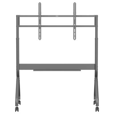 Mobiler TV-Ständer mit verstellbarer Höhenhalterung, vier Laufrollen für Mobilität und stabilem Metallrahmen, geeignet für Büros oder Klassenzimmer.