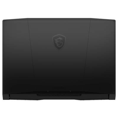 Ein geschlossener, schwarzer Laptop mit einem Drachen-Emblem auf dem Deckel, der einen Gaming-Laptop kennzeichnet, vor einem schlichten weißen Hintergrund.