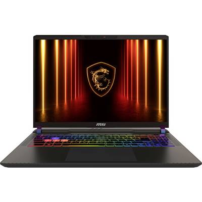 Ein Gaming-Laptop mit einer farbenfrohen beleuchteten Tastatur und einem Drachen-Emblem auf dem Bildschirm, umgeben von beleuchteten rot-orangen Linien.