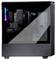 Ein Gaming-Computer-Tower mit Seitenscheibe aus Glas, der die internen Komponenten freistellt, einschließlich einer Grafikkarte und Kühlsystem mit RGB-Beleuchtung.