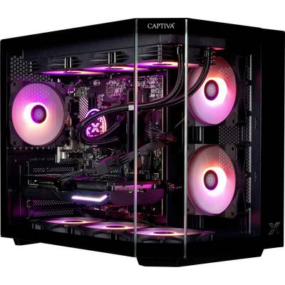 Ein Gaming-Desktop-PC mit transparentem Gehäuse präsentiert RGB-beleuchtete Lüfter und Komponenten und unterstreicht damit sein modernes und hochleistungsfähiges Design.