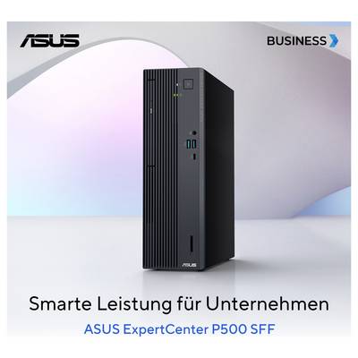 ASUS ExpertCenter P500 SFF Desktop-Computer mit dem Titel 'Smarte Leistung für Unternehmen' betont die Leistung für den geschäftlichen Einsatz.