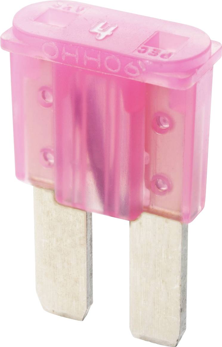 Eine rosa Flachsicherung mit der Beschriftung "25A" und zwei metallischen Stiften, die in Fahrzeugen zum Schutz von elektrischen Stromkreisen verwendet wird.