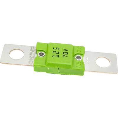 Eine grüne Automotive-Sicherung mit einer Nennstärke von 125 Ampere und 70 Volt.