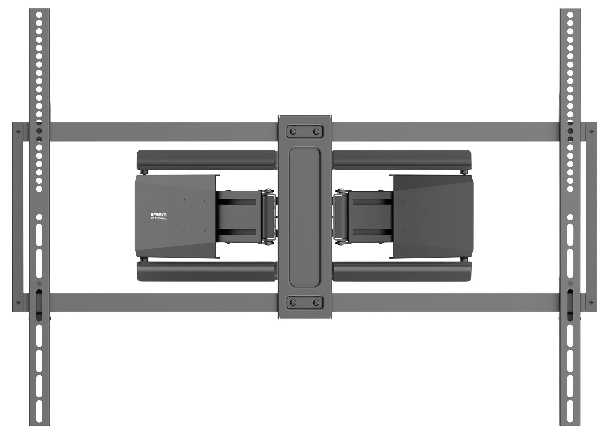 TV-Wandhalterung mit Doppelarmauslegern und verstellbaren Halterungen, konzipiert für sichere und flexible Positionierung eines Flachbildfernsehers.