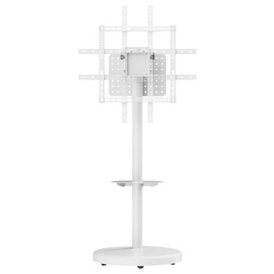 TV-Ständer mit verstellbarer Höhe und robuster Basis, höhenverstellbare Säule und Montagebügel, die für verschiedene TV-Größen geeignet sind und auf Stabilität ausgelegt sind.