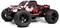 Ein rot-schwarzer ferngesteuerter Monster-Truck mit großen Reifen und schlankem Design, der seine Kraft und Beweglichkeit für Offroad-Einsätze betont.