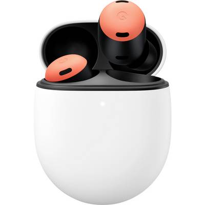 Kabellose Ohrhörer mit orangefarbenen Spitzen in einem geöffneten Ladecase mit weißer Außenseite.
