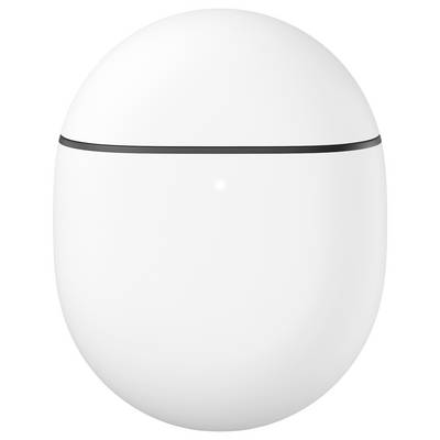 Ein schlankes, sphärisches weißes Gerät mit einer dünnen schwarzen Linie nahe der Oberseite, das wie ein modernes, minimalistisches Hightech-Gadget oder eine kleine Haushaltsgerätschaft aussieht.
