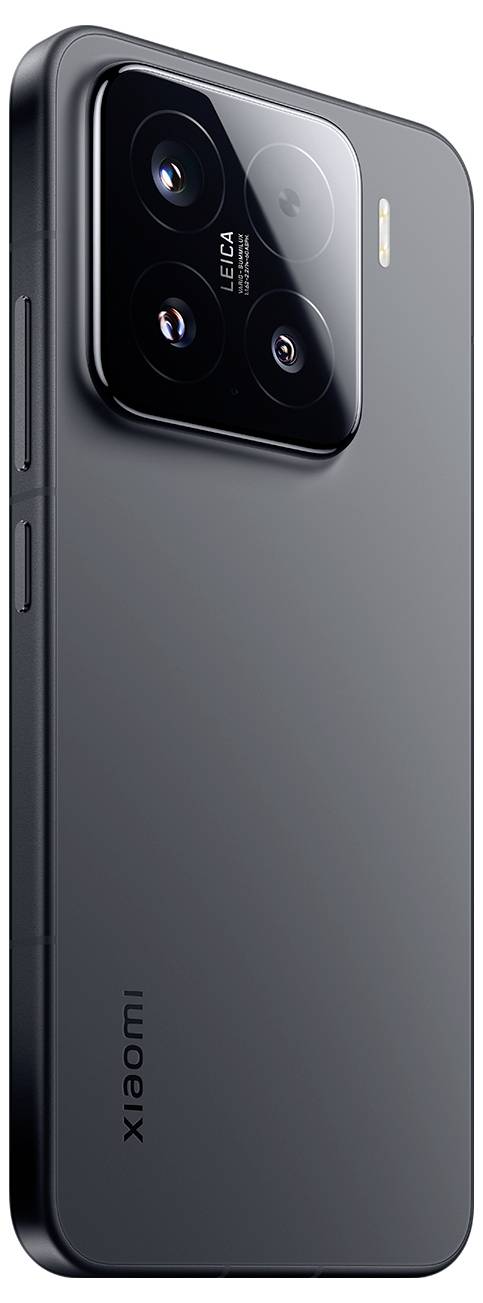 Ein schlankes Smartphone mit einem Drei-Kamera-Setup, auf der Rückseite mit dem Schriftzug 'LEICA' versehen, mit minimalistischem Design und matter Oberfläche.