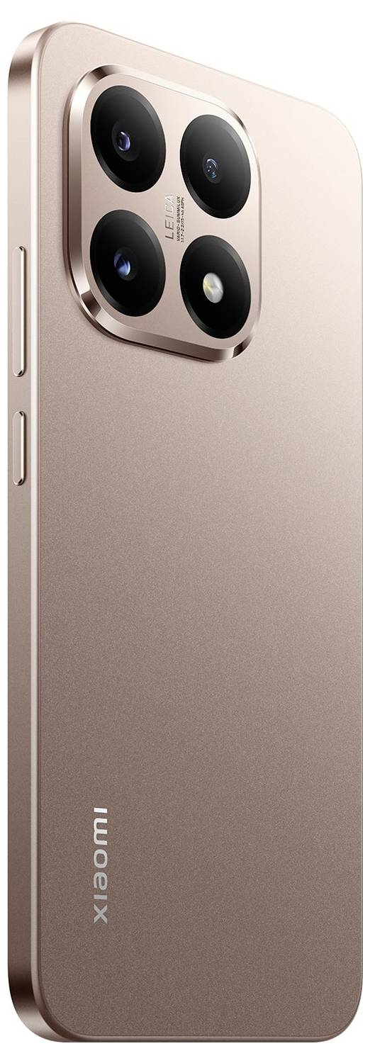 Ein elegantes Smartphone in Roségold mit einem quadratischen Kameramodul mit vier Linsen auf der Rückseite. Der Markenname 'Xiaomi' ist sichtbar.