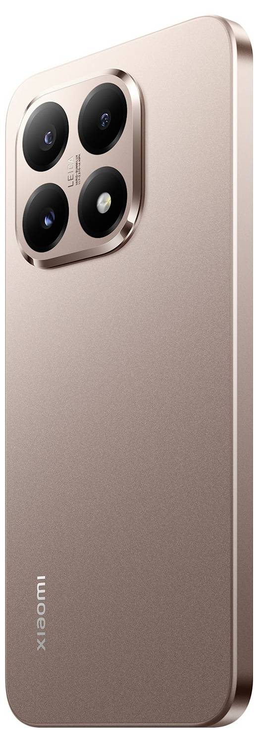 Ein Roségold-Smartphone mit drei großen Rückkameraobjektiven und einem kleineren Objektiv, mit einem schlanken, minimalistischen Design.