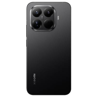 Ein schwarzes Smartphone mit einer Quad-Kamera-Anordnung in der oberen linken Ecke der Rückseite und der vertikalen 'xiaomi'-Markierung im unteren linken Bereich.