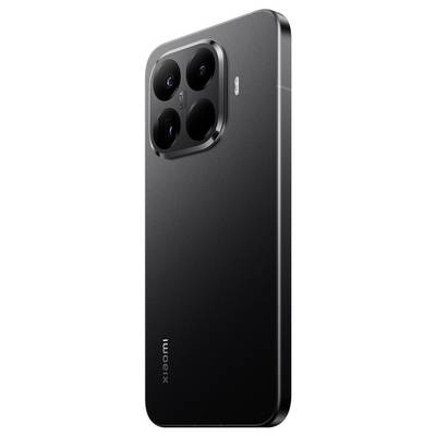 Ein schlankes, schwarzes Smartphone mit einer Quad-Kamera-Anordnung und LED-Blitz auf der Rückseite. Der Markenname 'xiaomi' ist auf der unteren Seite gedruckt.