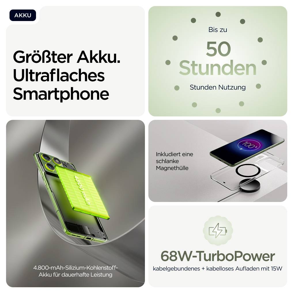 Smartphone mit "moto ai"-Logo und "edge 60 PRO"-Text auf dem Bildschirm, mit elegantem Design und geschwungenen Kanten.