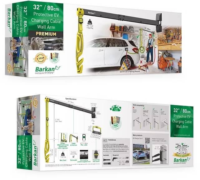 '32''/80cm Schutz-EV-Ladekabel Wandarm PREMIUM' mit verstellbarem Arm für praktische Kabelverwaltung in Garagen.