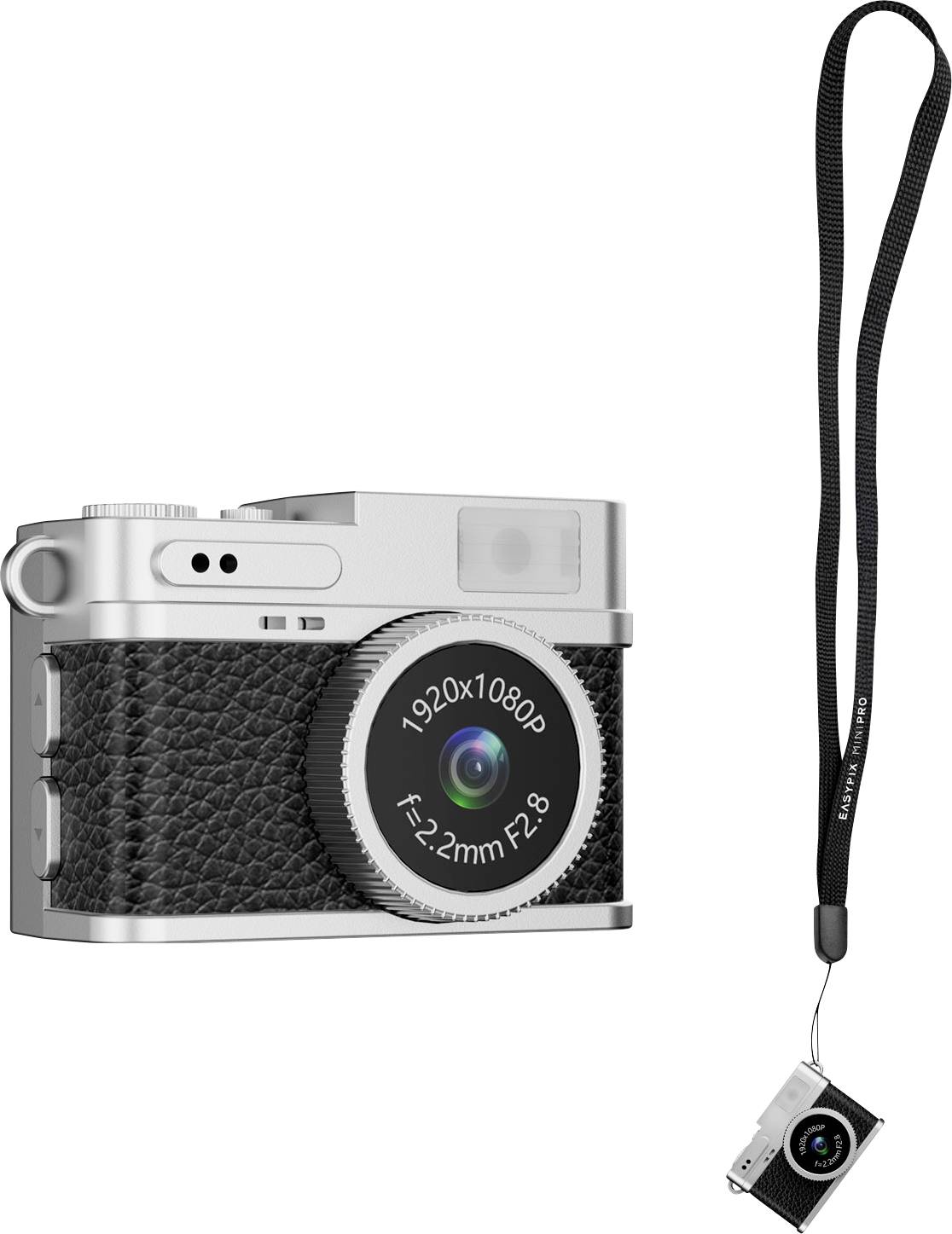 Easypix MiniPro XS1 Digitale camera 2 Mpix Zwart, Zilver Full-HD video-opname, Met ingebouwde flitser, Ge&iuml;ntegreerde accu