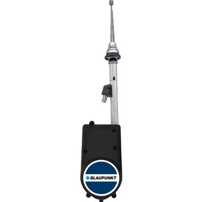 Eine Autoantenne mit einem 'Blaupunkt'-Logo auf einer schwarzen, rechteckigen Basis und einer ausziehbaren silbernen Metallstange.