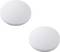 Zwei weiße, runde Objekte auf einem einfarbigen Hintergrund, die glatten Steinen oder Scheiben ähneln.