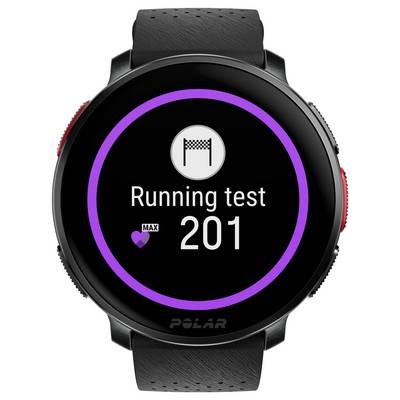 Smartwatch zeigt 'Lauftest' mit einer Punktzahl von '201' und einem Zielflaggen-Symbol, der einen abgeschlossenen Fitnesstest anzeigt.
