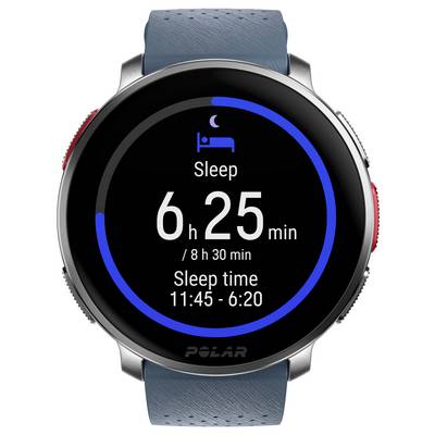 Ein Smartwatch-Display mit Schlaf-Trackingdaten: 'Schlaf 6 h 25 min (8 h 30 min Ziel), Schlafzeit 11:45 - 6:20'