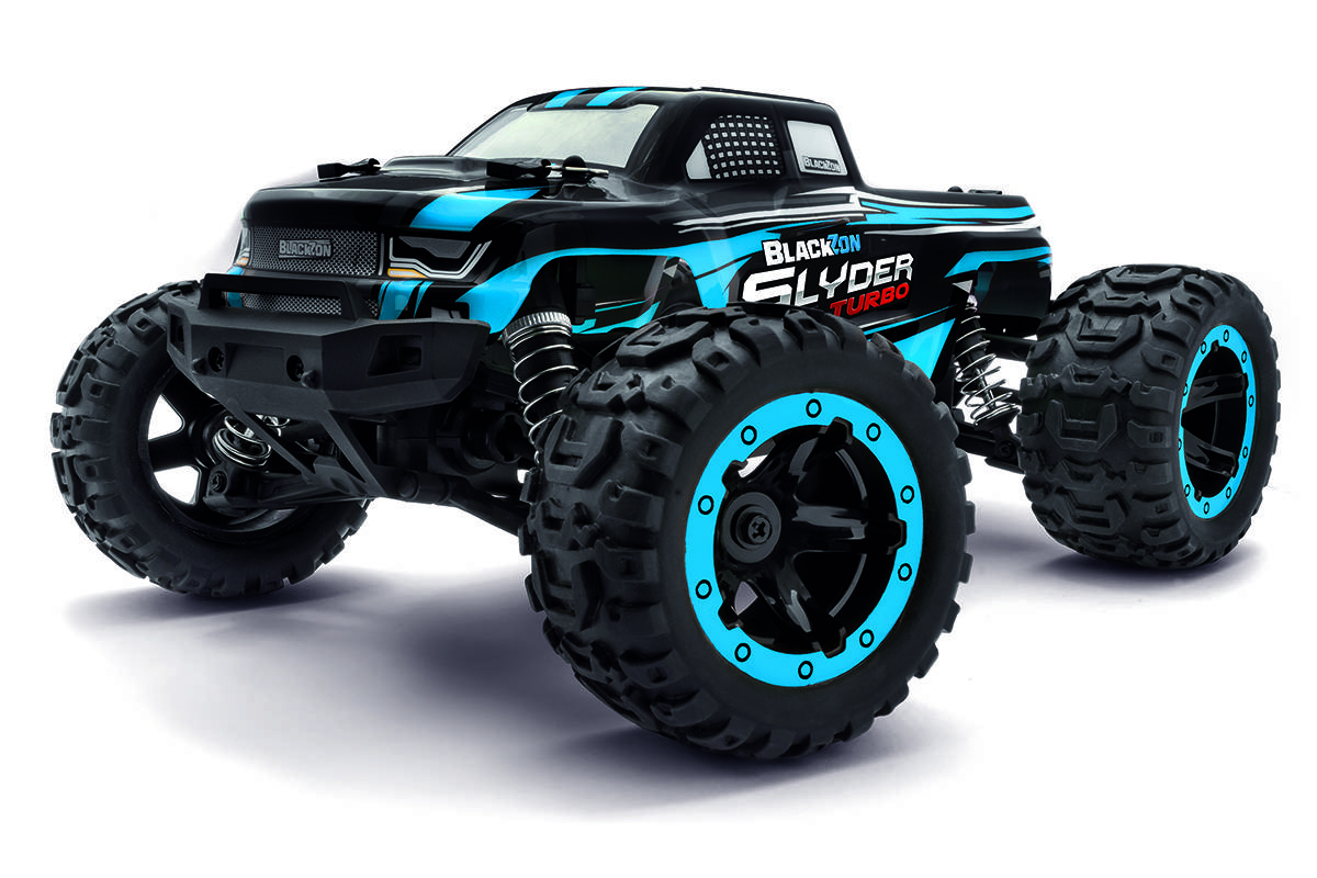 Blackzon Blauw Brushless 1:16 RC auto Elektro Monstertruck 4WD 2,4 GHz Incl. accu en lader, Met lichteffect