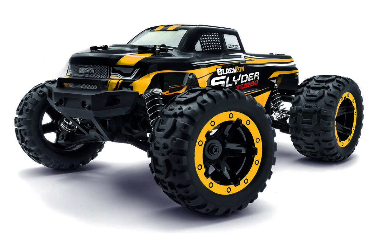 Blackzon Geel Brushless 1:16 RC auto Elektro Monstertruck 4WD 2,4 GHz Incl. accu en lader, Met lichteffect