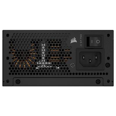 Corsair SF750 Netzteil mit Honeycomb-Lüftungsdesign, Schalter und Anschlussanschlüssen.