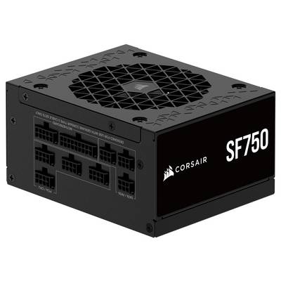 Corsair SF750 Netzteil, mit modularen Kabelanschlüssen und Logo. Geeignet für Gehäuse im SFX-Formfaktor.