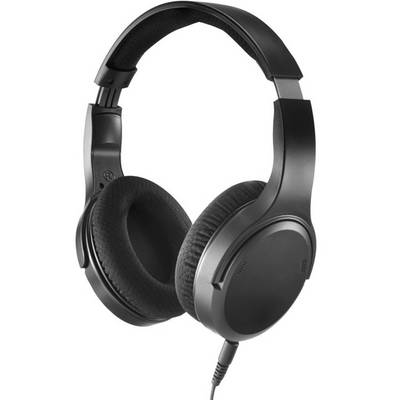 Ein Paar schwarze Over-Ear-Kopfhörer mit gepolsterten Ohrmuscheln und angeschlossenem Kabel, entwickelt für persönlichen Audiokonsum.