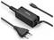 Ein schwarzes Hama-Laptop-Ladegerät mit angeschlossenem Netzkabel und USB-C-Kabel, entwickelt für effizientes Laden mit europäischer Steckerkompatibilität.