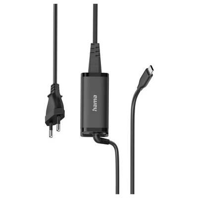 Ein schwarzer Hama-Netzteil-Adapter mit europäischem Stecker und USB-C-Anschluss, geeignet zum Aufladen elektronischer Geräte.