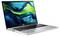 Acer-Laptop mit buntem abstraktem Design auf dem Bildschirm, silbernem Gehäuse und schwarzer Tastatur, leicht schräg geöffnet auf weißem Hintergrund.