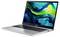 Ein schlanker silberner Laptop mit einem lebhaften blau-grünen abstrakten Bildschirm, der vor einem weißen Hintergrund positioniert ist und sein modernes Design hervorhebt.