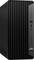 Ein schwarzer HP Pro Tower Desktop-Computer mit vertikalen Rillen an der linken Seite und verschiedenen Anschlüssen und Tasten am rechten Bedienfeld.