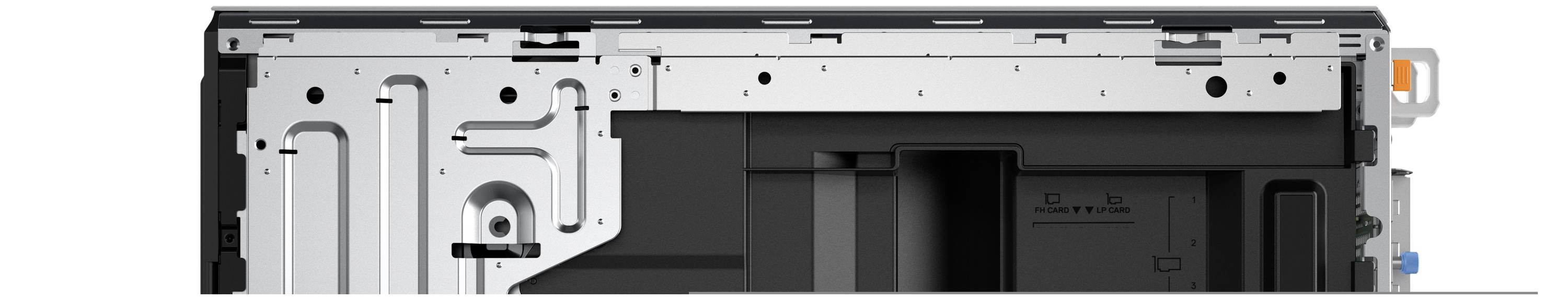 Detailaufnahme des inneren Mechanismus eines industriellen Druckers, der Metallkomponenten und Schaltkreise auf einer horizontalen Achse präsentiert.