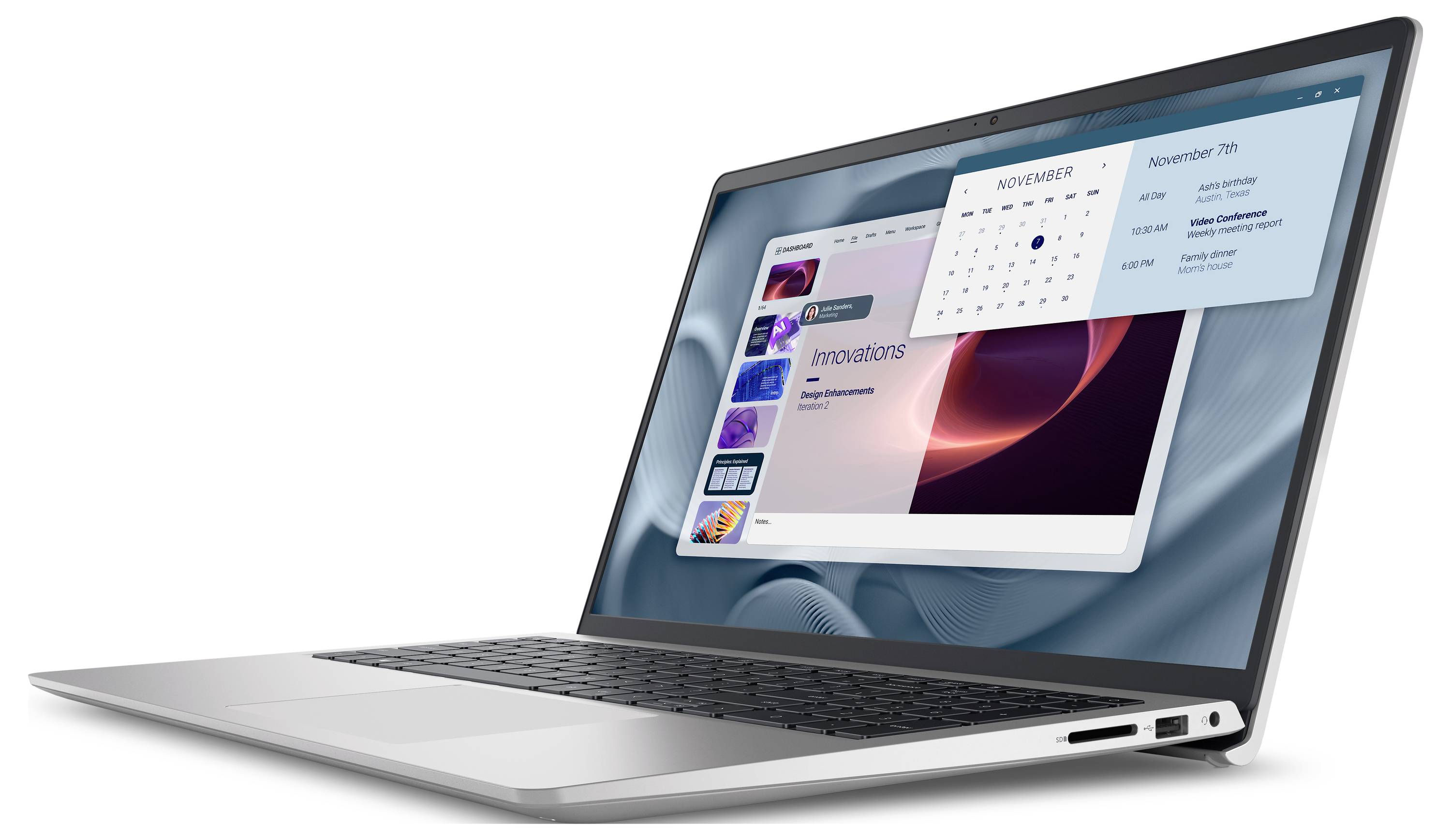 Ein Laptop mit einem Kalender für den 7. November mit Terminen: "Videokonferenz" um 10:00 Uhr und "Ideenbesprechung" um 11:00 Uhr.