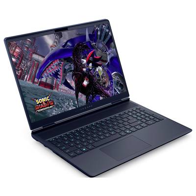 Ein Gaming-Laptop, auf dem ‚Sonic and Shadow Generations' auf dem Bildschirm angezeigt wird, mit lebhaften Grafiken der Charaktere in einer Actionszene.