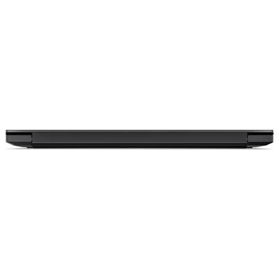 Ein geschlossener schwarzer Laptop, von vorne betrachtet, mit Betonung seines eleganten Designs.