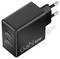 Ein 65W GaN-Ladegerät mit zwei USB-C-Ports, gekennzeichnet mit „18W Max" und „65W Max", ausgestattet mit einem europäischen Stecker.