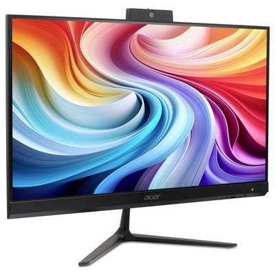 Ein Acer-Monitor mit einem lebhaften, wirbelnden abstrakten Design auf dem Bildschirm, der ein Spektrum heller Farben zeigt.