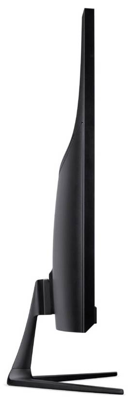 Seitenansicht eines modernen, eleganten Monitors mit einem dünnen Profil und einem robusten, minimalistischen Ständer, der sein schlankes Design betont.