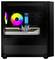 Ein Computertower mit einem bunten RGB-Kühlventilator und einer GeForce RTX-Grafikkarte, die durch ein transparentes Seitenpanel sichtbar ist.