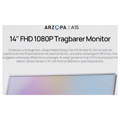 14" FHD 1080P Tragbarer Monitor<br><br>Das Bild zeigt einen schlanken, tragbaren Monitor, der sich hervorragend für Präsentationen eignet und nur 1,3 Pfund wiegt.