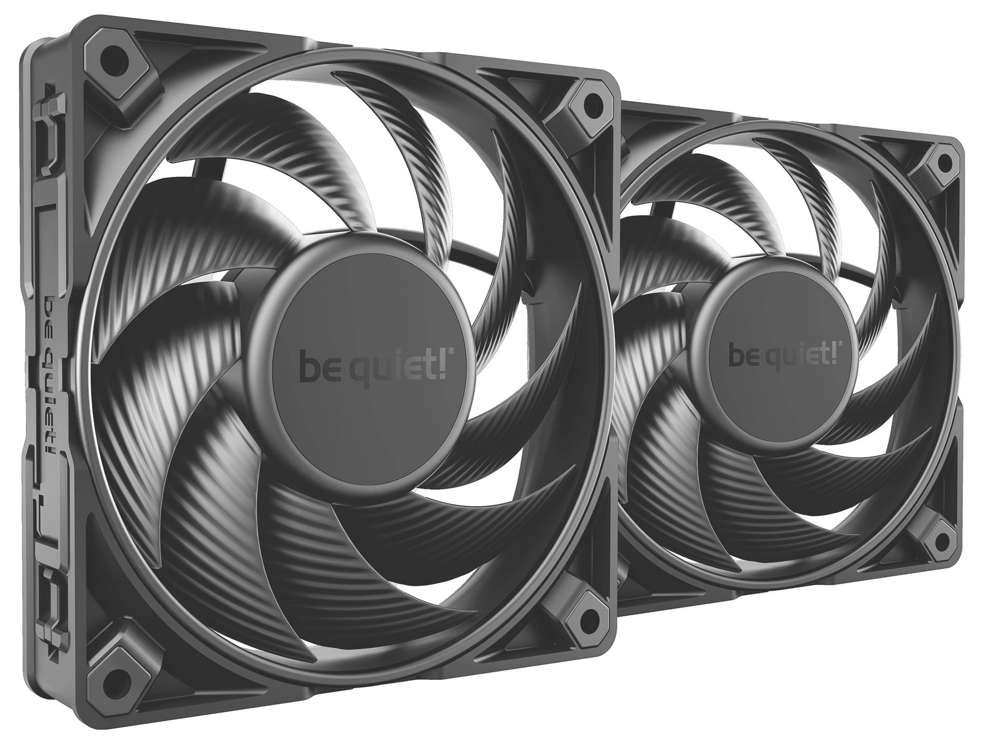 "Be Quiet!" Computer-Kühlventilatoren, nebeneinander positioniert.