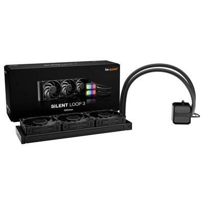 'Sei still! Silent Loop 3 360mm' Wasserkühler-Paket mit Haupteinheit mit drei Lüftern, RGB-Controller und Kühler.