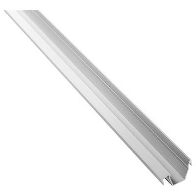 Eine Metall-U-Kanal-Schiene mit glatter Oberfläche, aus einem Winkel betrachtet, der ihre Länge und reflektive Oberfläche hervorhebt.