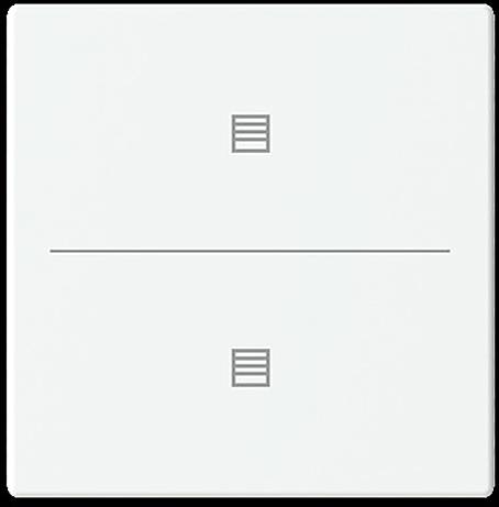 Lichtschalter mit zwei Tasten, jede mit einem kleinen Quadratsymbol gekennzeichnet, durch eine horizontale Linie getrennt; einfaches und funktionales Design.